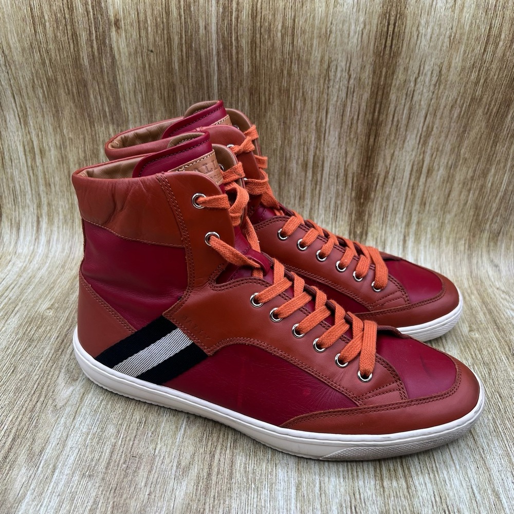 Bally Oldani High Top Sneakers Men's Size 9.5 US Red Orange Striped Webbing